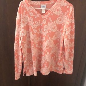 BFA Classics White Flowers Peach Sweater